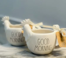 SET OF 2 Rae Dunn ROOSTER GOOD MORNING Figural Mugs FARMHOUSE DECOR DISH Chicken