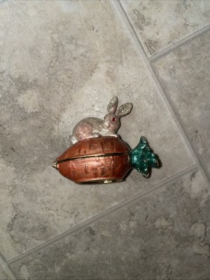 Jeweled And Enameled Rabbit And Carrot Trinket Box Collectible Jewelry Box