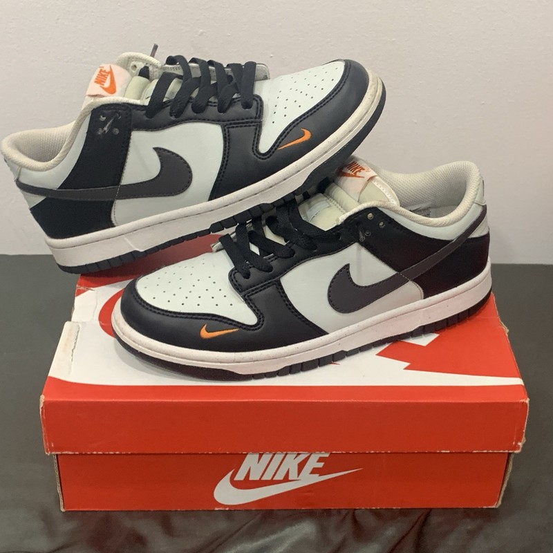 Nike Dunk Low Black White Orange Leather Sneakers 6.5Y Unisex Kids Athletic