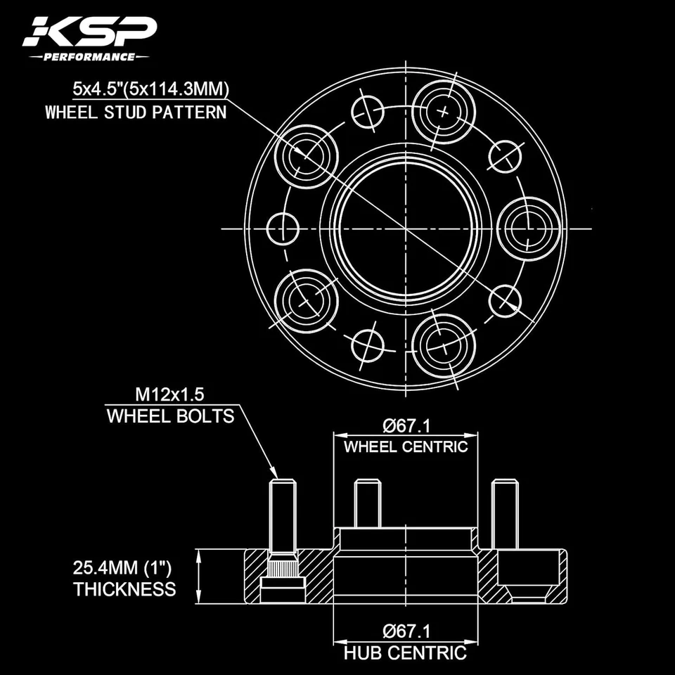 KSP 5x114.3 Wheel Spacers for Compass Fusion Escape, 1" (25mm) Hubcentric Spacer - Image 2 of 4