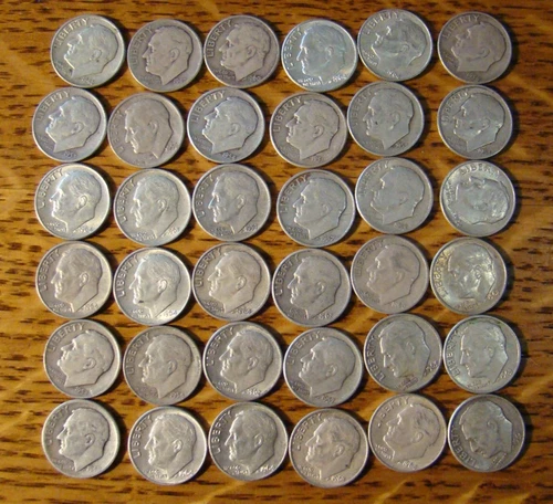 Lot of 36 - Silver Roosevelt Dimes 64 & Before From A Local Estate