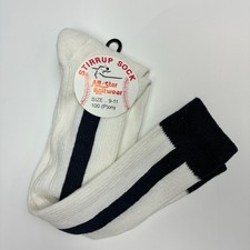 Vintage 80s All-Star Knitwear Stirrup Socks Sz 9-11 NWT Deadstock Navy Stripe