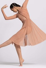 Dance Costume Medium Child Warm Sand Balera D10402 Contemporary Mesh Dress