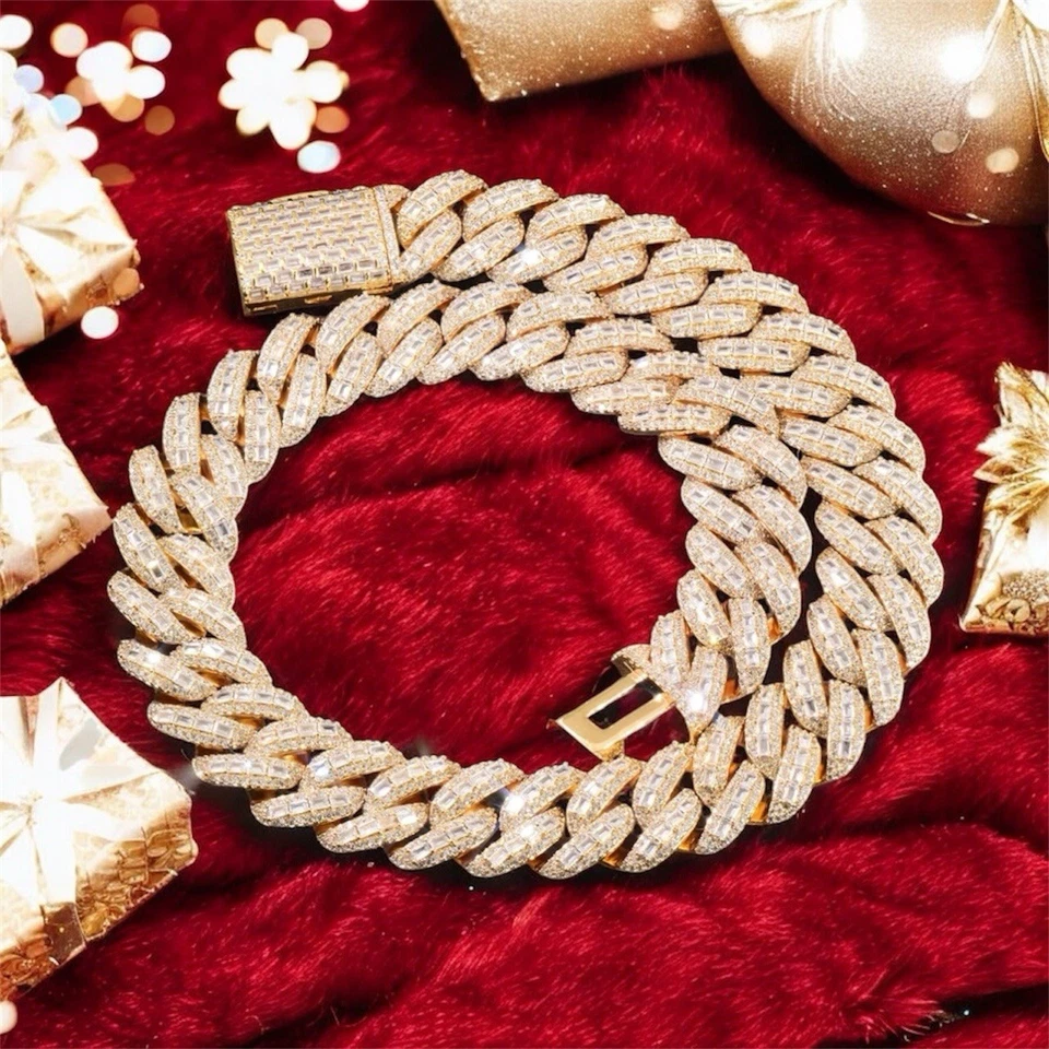 Collar Hip Hop Cadena Cubana Miami Baguette Helada 20mm Para Hombre Foto 4 de 4