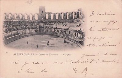 alte AK Karte ARLES PROVENCE Arenen Stierrennen Stempel schwarz 1899