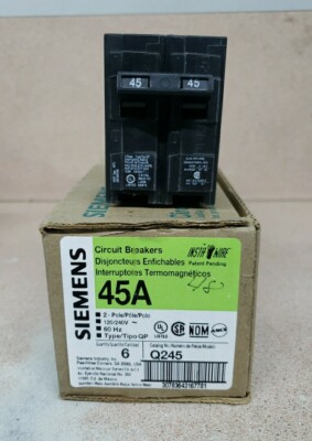 Siemens Q245 45-Amp Double Pole Type QP Circuit Breaker – 240V, 10kA AIC, Plug-In, For PL & ES Load Centers, Black