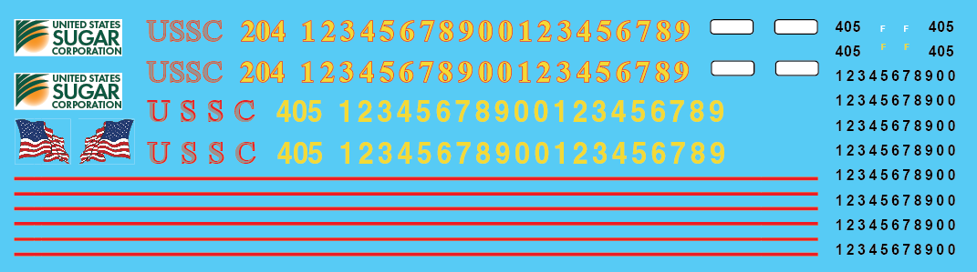 N Scale - US Sugar Locomotive Yellow Numbers Decals