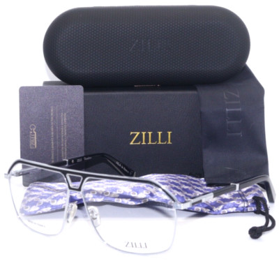 ZILLI ZI 60054 C02 AVIATOR BLACK SILVER TITANIUM AUTHENT EYEGLASSES 63-11 FRANCE