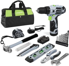 WORKPRO  61-Piece 12V Cordless Drill Driver and Home Tool Kit 14''Bag Included