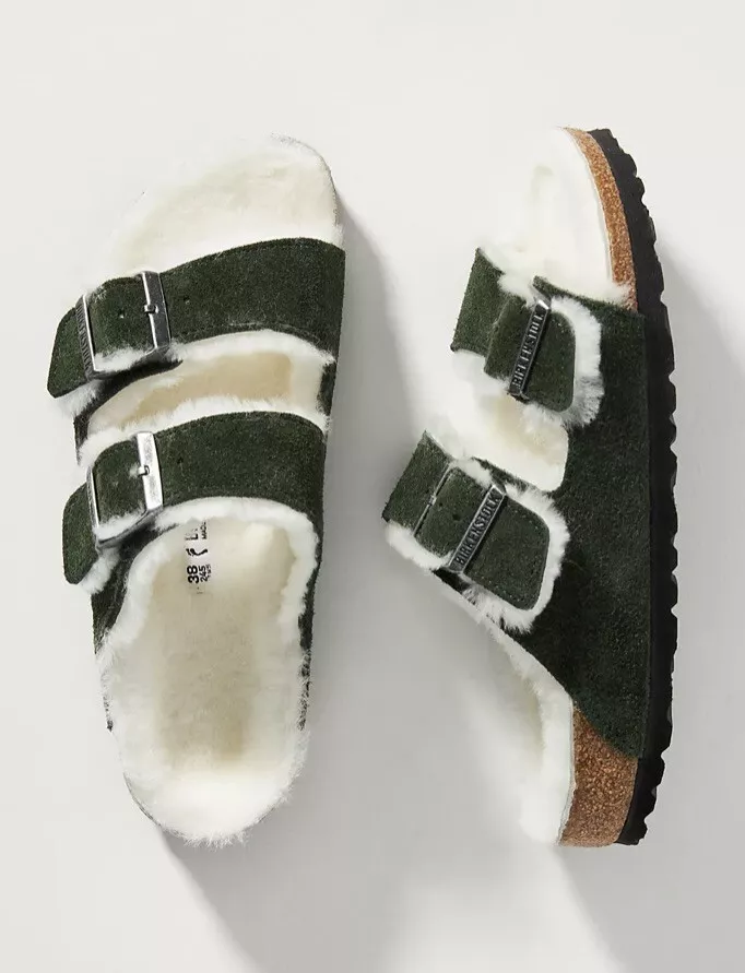 Birkenstock Arizona Shearling Sandal Suede Leather Green