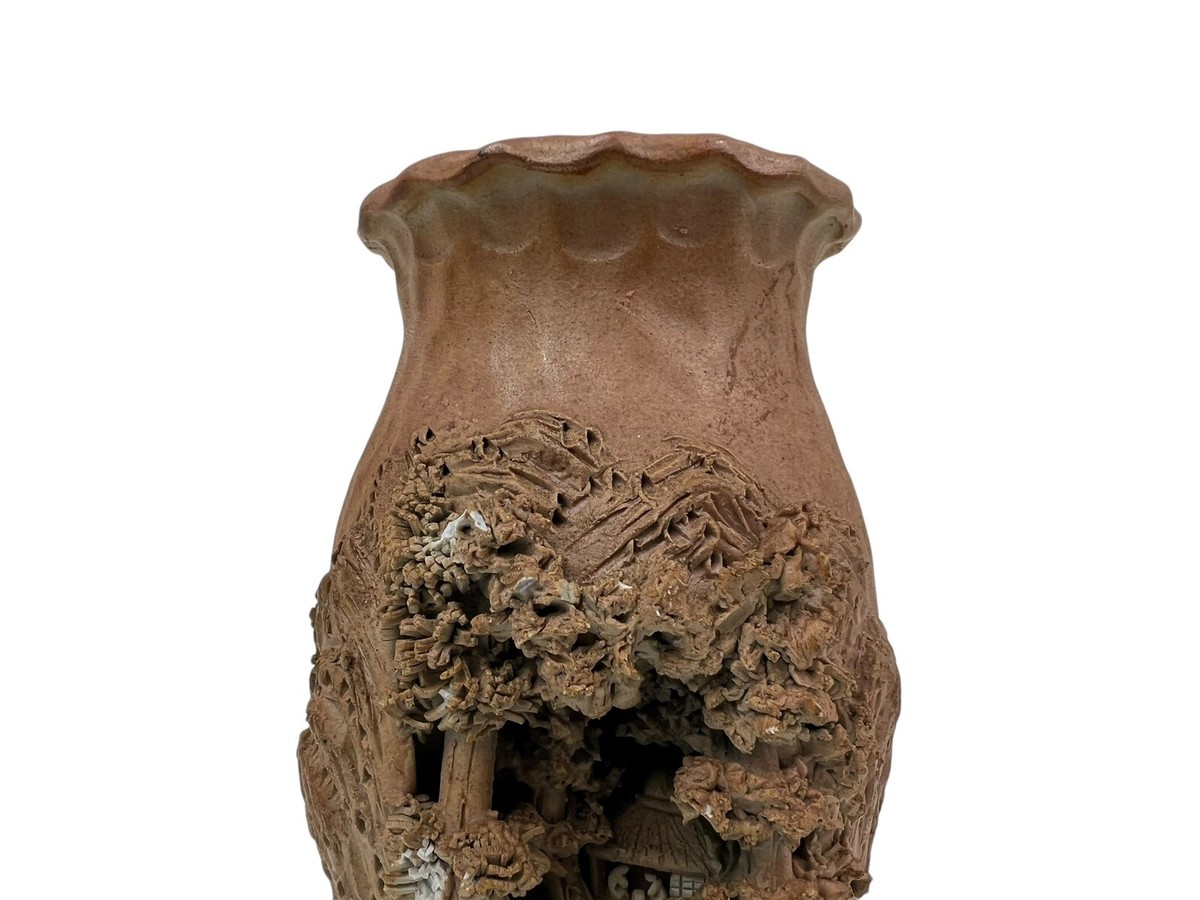 Vintage Japanese Vase Hand Carved Pottery Vase Signed 7.25
