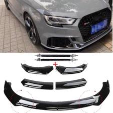 For AUDI A3 S3 RS3 Front Bumper Lip Strut Rods Spoiler Splitter Glossy Black