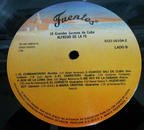 ALFREDO DE LA FE -16 GRANDES SUCESOS DE CUBA- MEXICAN LP SALSA - Picture 4 of 4