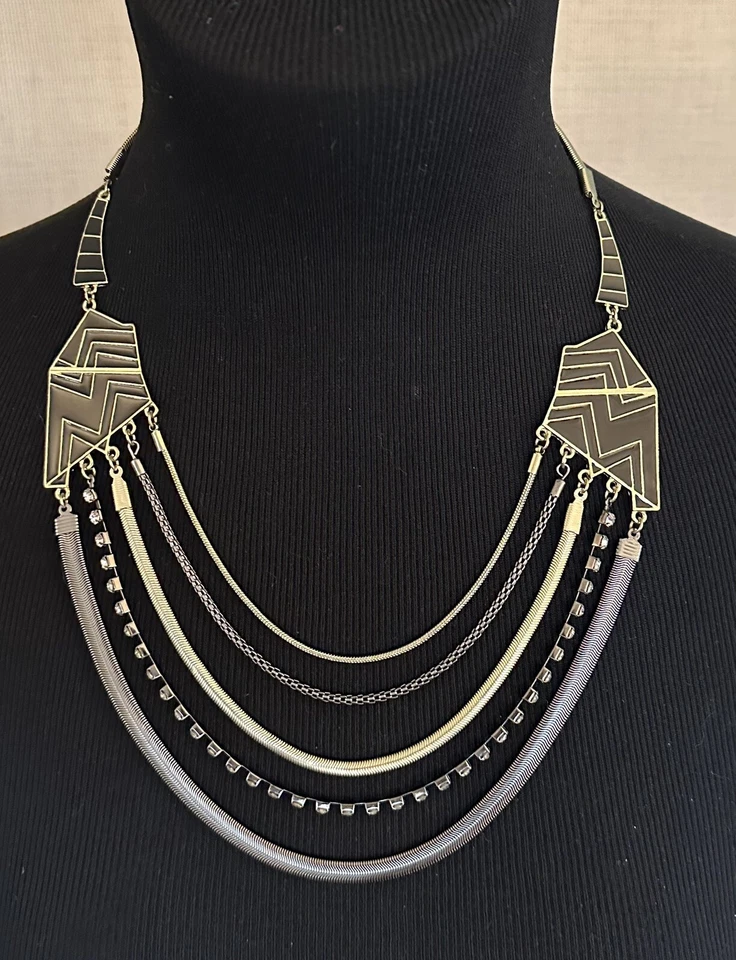 "Collar Jennifer Lopez Jlo 21"" Esmalte Negro Multi Mezcla Cadena Estrás" Foto 4 de 4