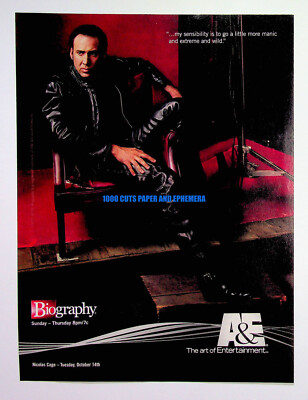 Biography Nicholas Cage A&E TV Channel 2003 Print Magazine Ad Poster ...