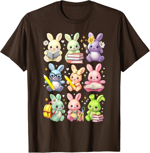 Cute Teacher Bunny Rabbit Reading Easter Bunnies Book Lovers T-Shirt Hoodie - Picture 16 of 19