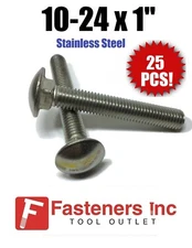 (Qty 25) 10-24 x 1" Stainless Steel Carriage Bolt 18-8 / 304
