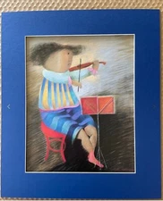 Graciela Boulanger girl with violin  vintage print matted