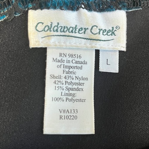 Coldwater Creek Teal Black Burnout Velvet Long Sleeve Top Canada Made Size L - Picture 6 of 6
