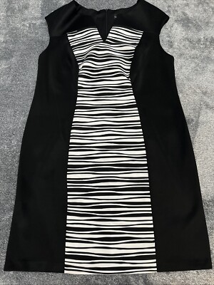 Connected Apparel Sz 18 W Black Dress Black & White Striped Panel  Sleeveless | eBay