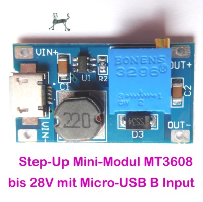2 Stück Mini DC-DC Step-Up Inverter MT3608 - MicroUSB - regelbar 3V-28V 2A