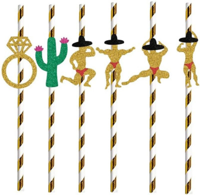 Bachelorette Party Decorations Straws 24 Pack | Cactus & Bridal Ring & Stripper