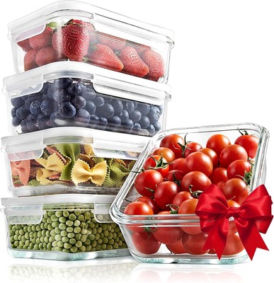 NutriChef 10-Piece Superior Glass Food Storage Containers Set (5 Containers )