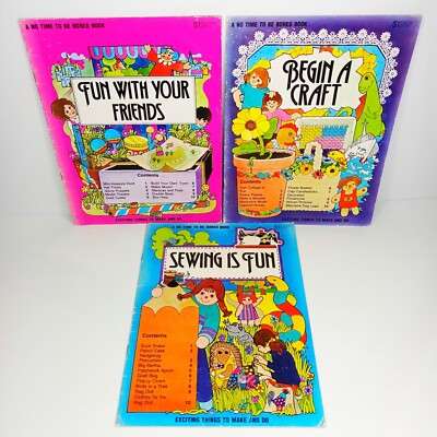 Begin a Craft / Sewing is Fun / Fun with your Friends. 3 x vintage 1976 craft