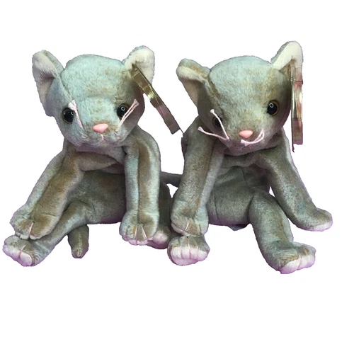 Lot of 2 TY Beanie Babies Collection Scat The Cat w/ Hang Tag Protector Vintage