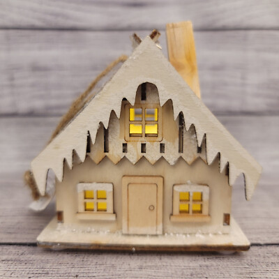 Laser Cut Wood Cottage House Chalet Winter Glitter and Light (#3)