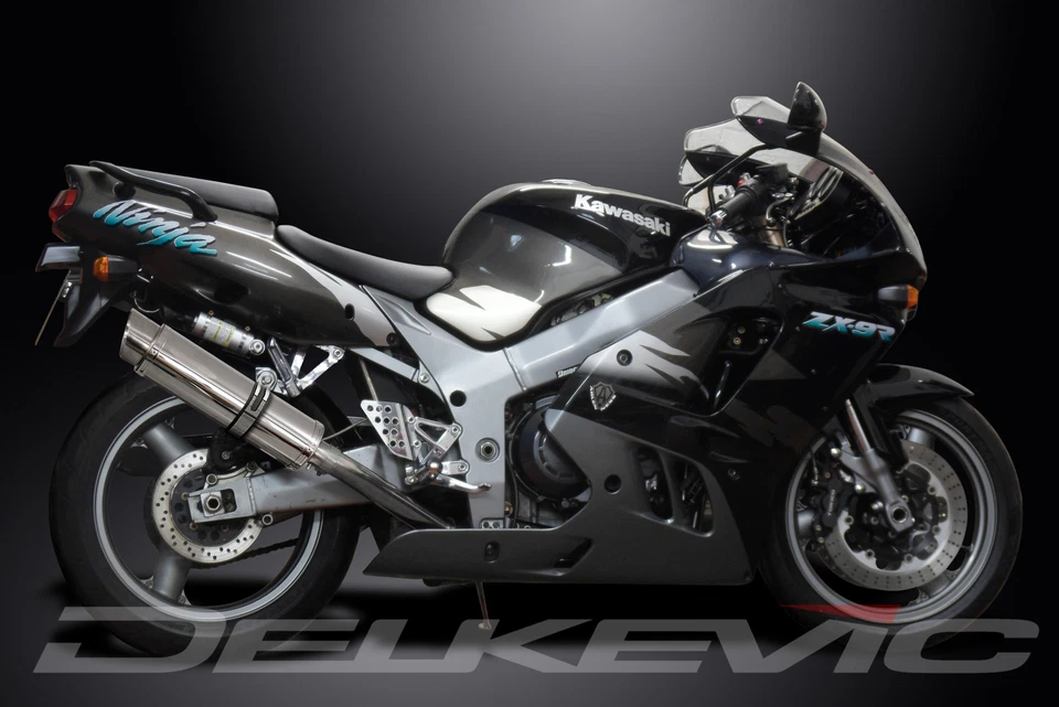 Kit silenciador de escape redondo de acero inoxidable Kawasaki ZX-9R Ninja 1994-1997 Slip On 14" Foto 4 de 4