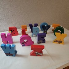 Vintage Wooden Cut Out Alphabet Letters Brightly Painted Glossy