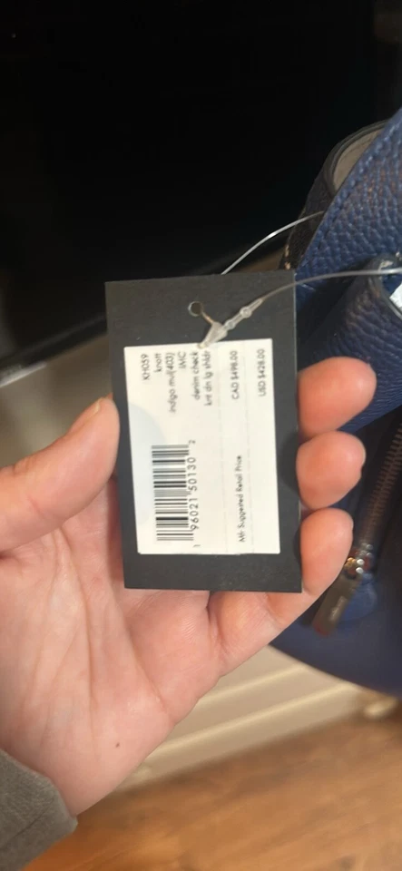 Nuevo con etiquetas $428 Bolso de hombro grande Kate Spade Knott Denim Check Indigo Multi Foto 3 de 3