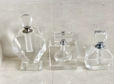 3 Crystal Vintage Style Perfume Bottles With Stoppers Decorative