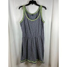 Gap Womens XL Grey Heathered Stripe Tank Dress Neon Lime Green Crochet Trim Mini