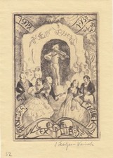 Exlibris Bookplate Radierung Irene Hoelzer-Weinek 1888-1965 Geiger Feiernde