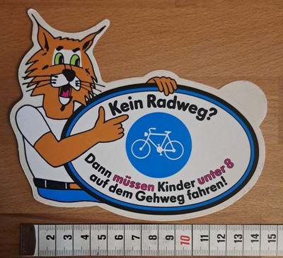 Aufkleber Sticker Kein Radweg? - Kinder unter 8 auf dem Gehweg - Lucki Luchs 
