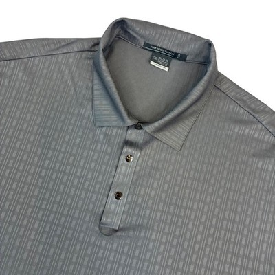 Nike Tiger Woods Platinum Polo Men XL Grey Geometric Textured Golf Shirt Fit Dry