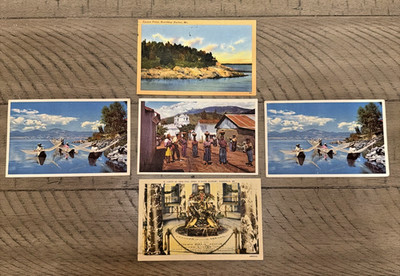 5 Vintage Linen Postcards Crypt John Paul Boothbay Harbor Guatemala Fisherman