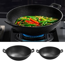 24/30 cm großer Gusseisen-Wok mit Griffen Pfanne zum Anbraten Küche Herdplatte  