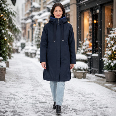 Bernardo Women Modern Utility Winter coat with water resistant outer layer Navy