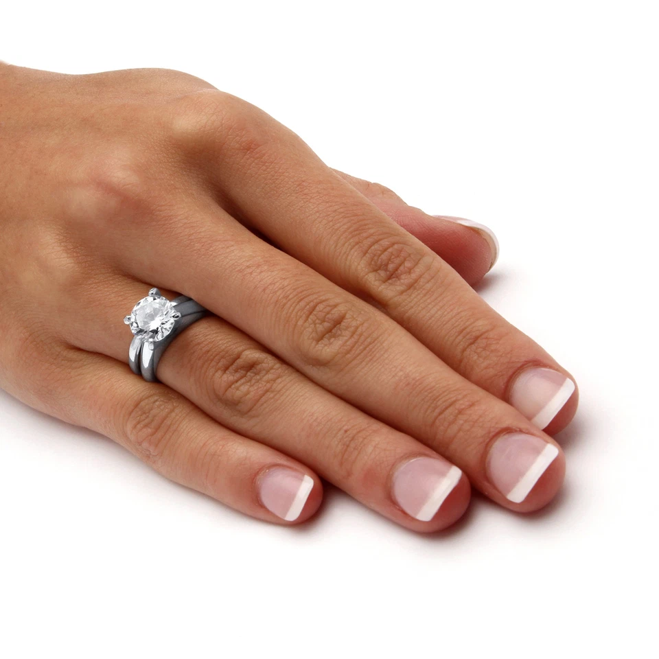 3 TCW Cubic Zirconia 2-Pc. Bridal Set in Platinum-plated Sterling Silver - Image 3 of 4