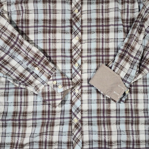 Camisa de vestir de diseñador Thomas Dean a cuadros cachemira puño abatible manga larga hombre grande - Imagen 2 de 7