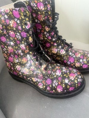 Doc Martin 1460 Simone Ladies Boots Size 7  Floral Patent Leather Lace Up