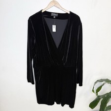 New Banana Republic Black Velvet Long Sleeve Faux Wrap Dress Womens XXL