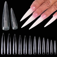 600pcs XXXL Clear Stiletto Nail Tips Extra Long 3xl Full Cover Fake Nails Pro...