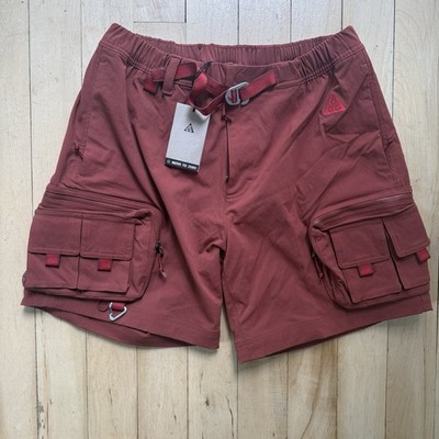 Nike ACG Cargo Hiking Shorts Medium Rust Orange Belted Waist Outdoor