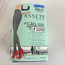 Spanx Shaping Tights Black Flipside Diamond Design Size 4 Red Hot Label BxAA