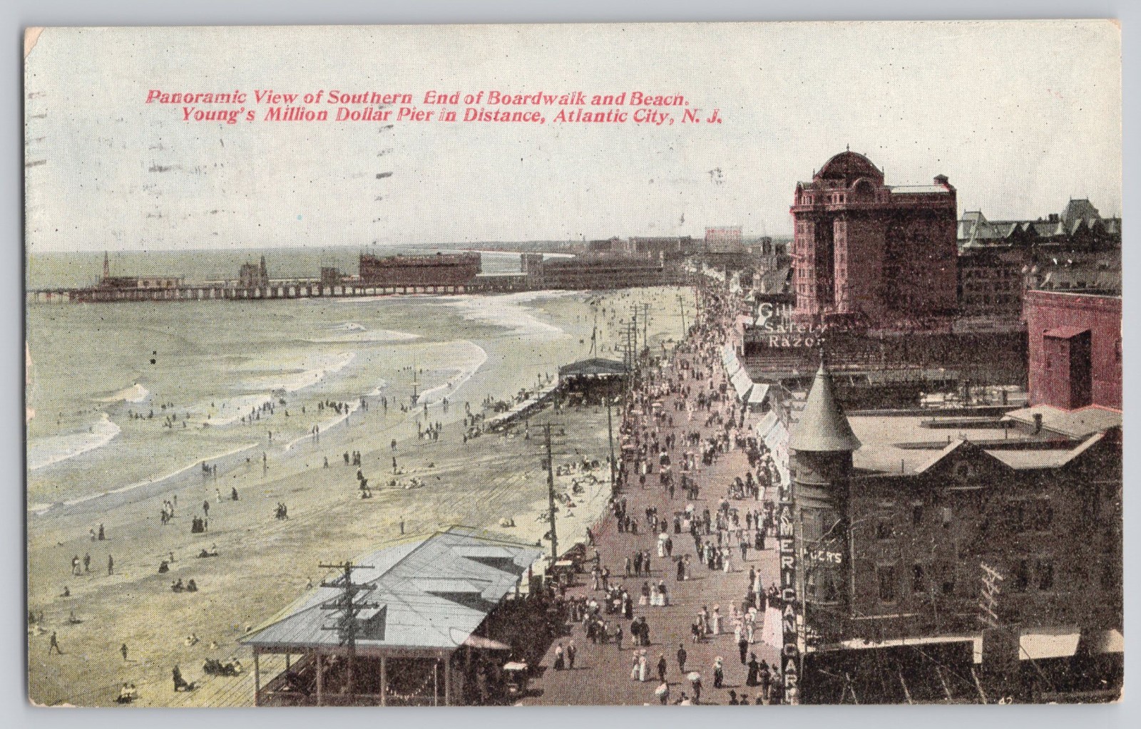 Panoramic View Boardwalk and Pier Atlantic City New Jersey NJ 1910 Postcard