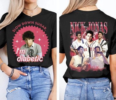 Nick Slow Down Sugar I'm Diabetic Shirt, Vintage 20th Anniversary of Jonas Shirt